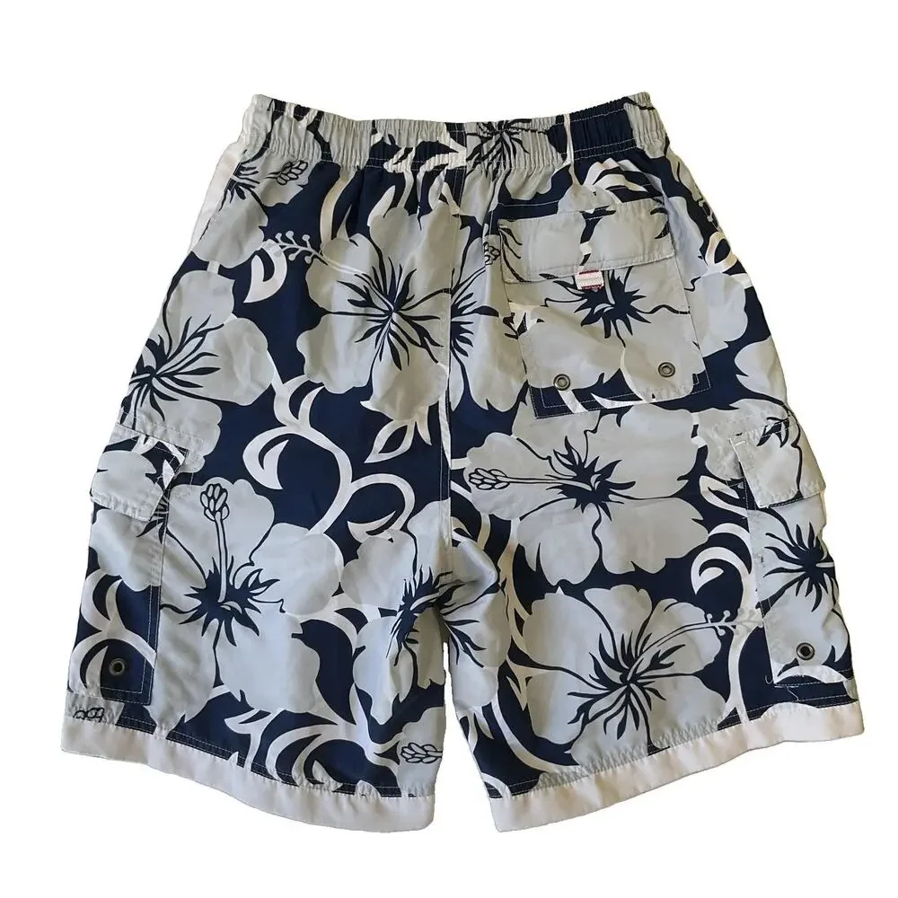 Sideout Men Swimwear M Navy Swim Trunks Floral Board Shorts Button Grommet 9.5”